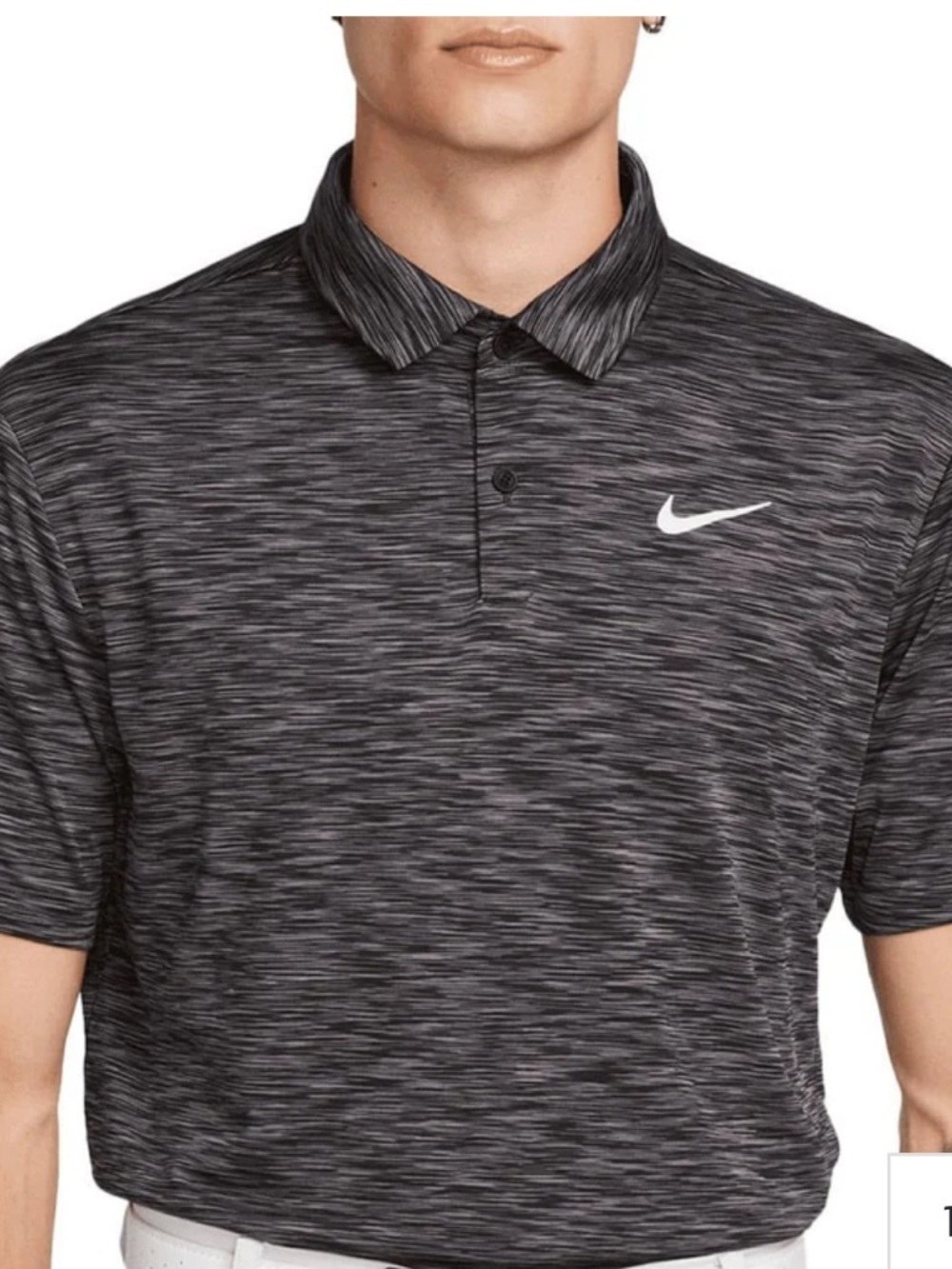 Nike Men's Black Heathered Dri-FIT Polo with White Swoosh! M